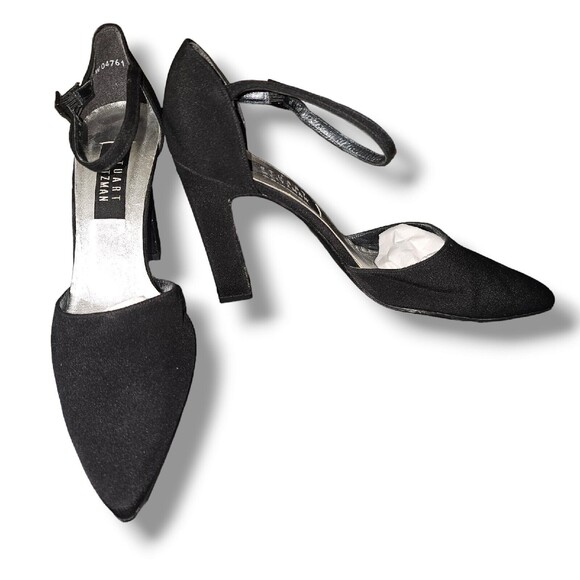Stuart Weitzman Womens Black Dress Shoe Pointed Toe Ankle Strap Buckle Sz 9.5 - Picture 1 of 11